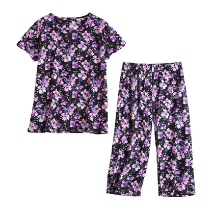 PNAEONG Womens Pajama Set Cotton Short Sleeve Top with Capri Pants Soft Pjs