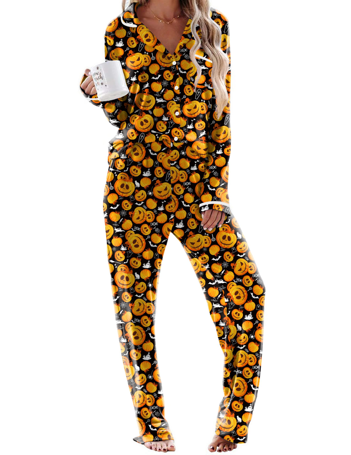 Ekouaer Womens Pajama Sets Long Sleeve Button Down 2 Piece Lounge Set