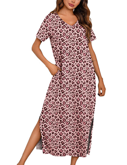 Marvmys Women Short Sleeve Nightgown Cotton Long Nightshirts with Pocket