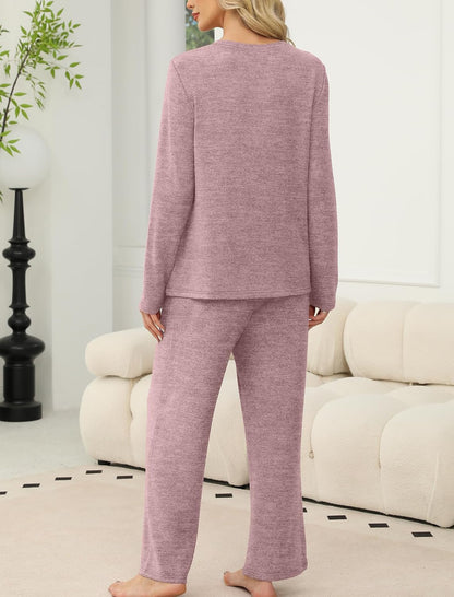 SAMPEEL Pajamas for Women Set Comfy Lounge Sets Two Piece Long Sleeve Cute Pjs Soft Sleepwear Winter Clothing