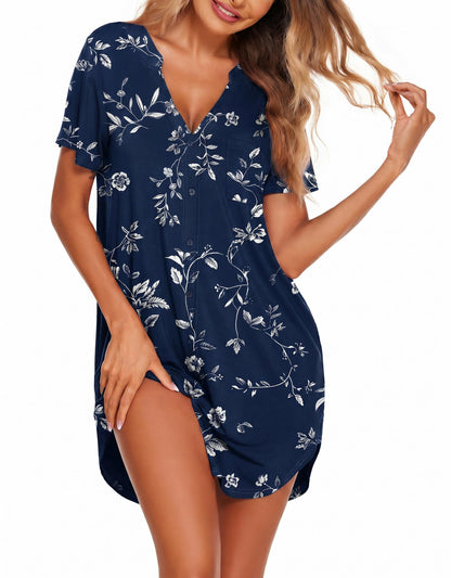 Ekouaer Nightgowns for Women Button Down Night Gown Short Sleeve Nightshirt