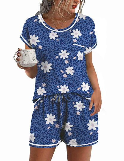 Ekouaer Womens Pajama Sets 2 Piece Pjs Short Sleeve Top and Shorts