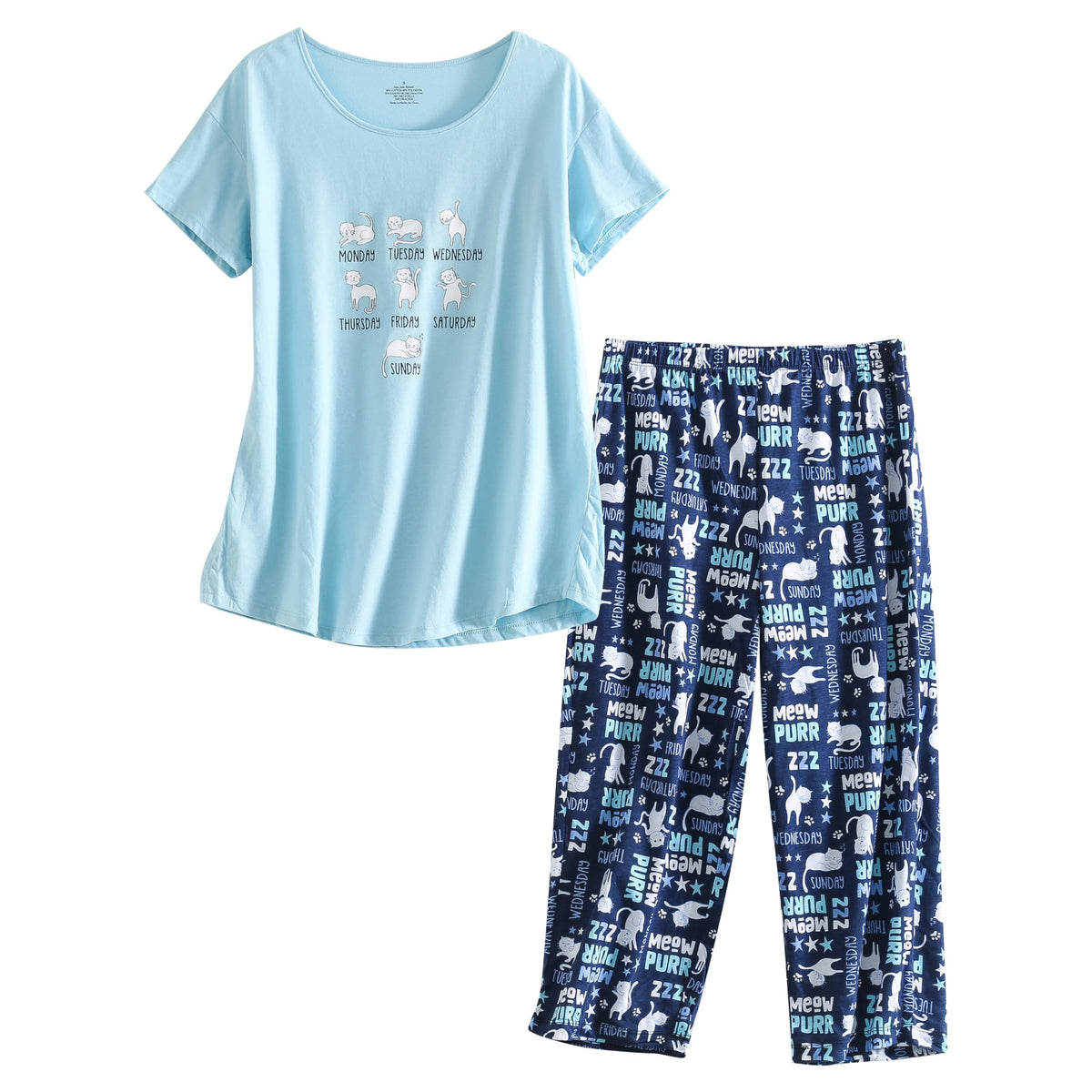 Inadays Womens Pajama Sets Cotton Short Sleeve Top With Capri Pants Pjs