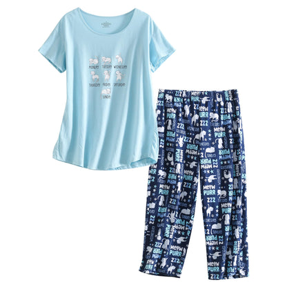 Inadays Womens Pajama Sets Cotton Short Sleeve Top With Capri Pants Pjs