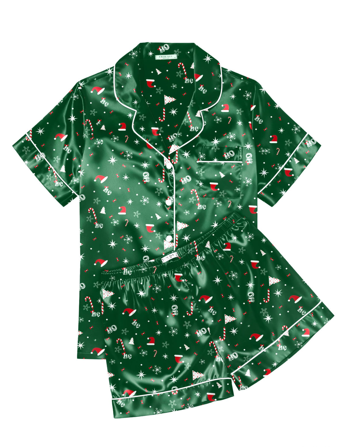Ekouaer Womens Silk Satin Pajama Sets Soft Short Sleeve Button Up Sleepwear
