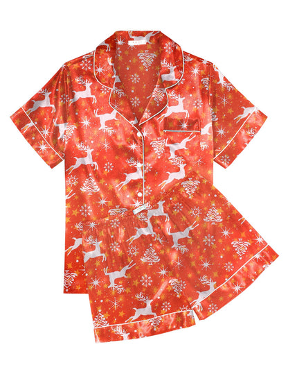 Ekouaer Womens Silk Satin Pajama Sets Soft Short Sleeve Button Up Sleepwear