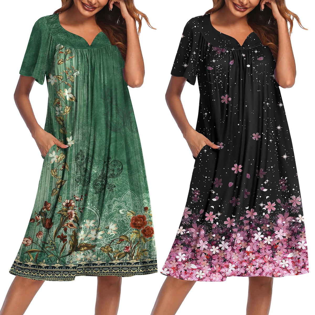Ekouaer 2 Pack House Dresses for Women with Pockets Short Sleeve Moo Moos