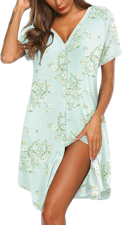 Ekouaer Nightgowns for Women Button Down Night Gown with Pockets