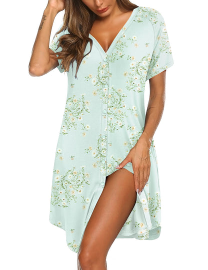 Ekouaer Nightgowns for Women Button Down Night Gown with Pockets