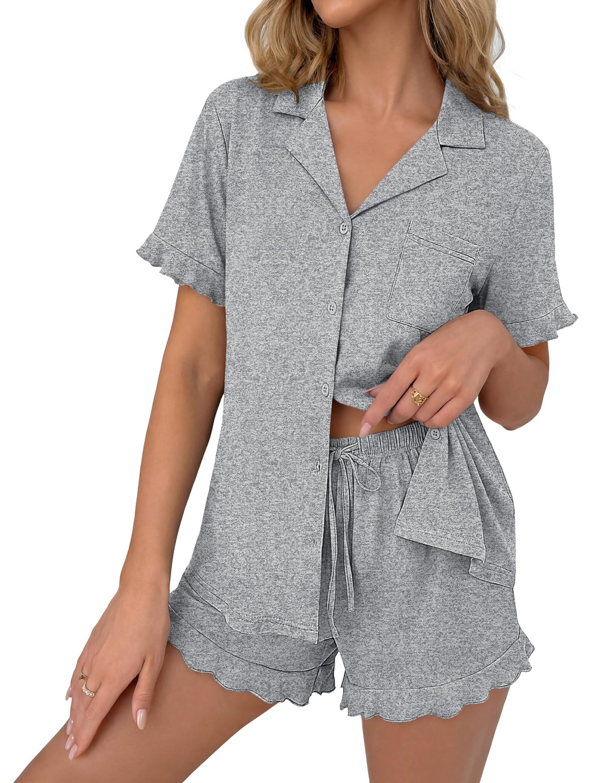 Ekouaer Pajamas Set for Women Button Down Pjs Lounge Sets Ruffle Sleepwear