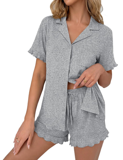 Ekouaer Pajamas Set for Women Button Down Pjs Lounge Sets Ruffle Sleepwear