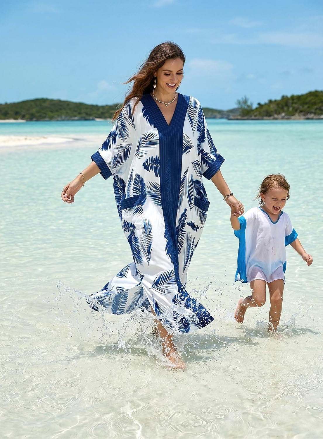 cthseie Women's Kaftan Dress Plus Size V-Neck Pocket Lightweight Swimwear Coverups Moomoo Nightgown Beach Loungewear