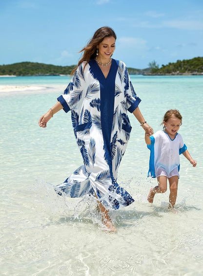 cthseie Women's Kaftan Dress Plus Size V-Neck Pocket Lightweight Swimwear Coverups Moomoo Nightgown Beach Loungewear