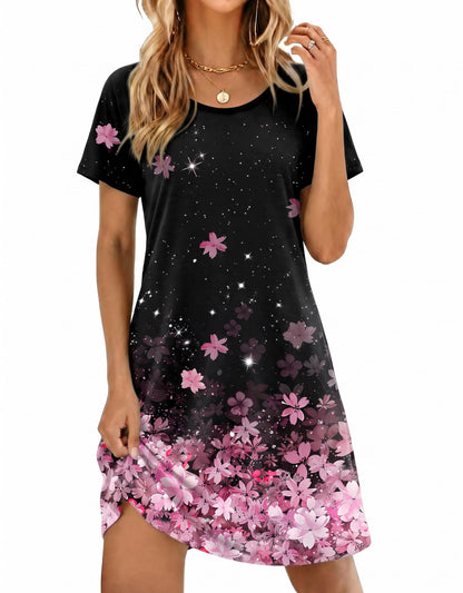 Ekouaer Nightgowns for Women Short Sleeve Night Dress Printed Sleepwear