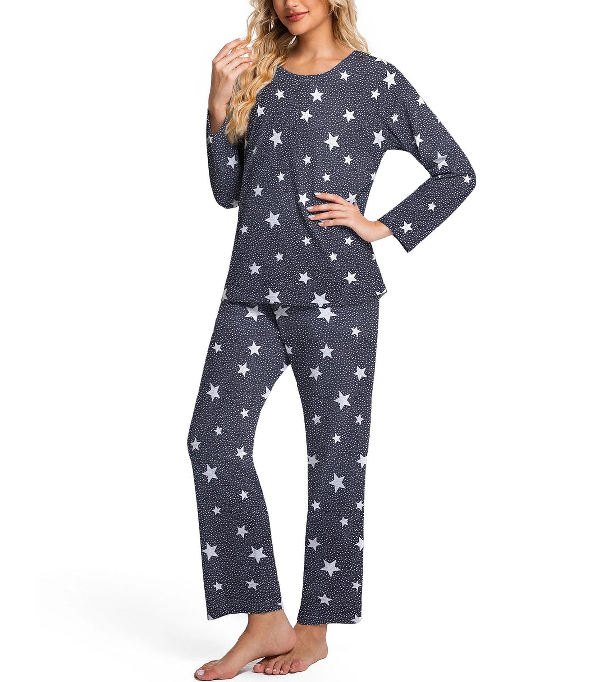 ENJOYNIGHT Womens Pajama Set Cotton Pjs Long Sleeve Sleepwear with Pockets
