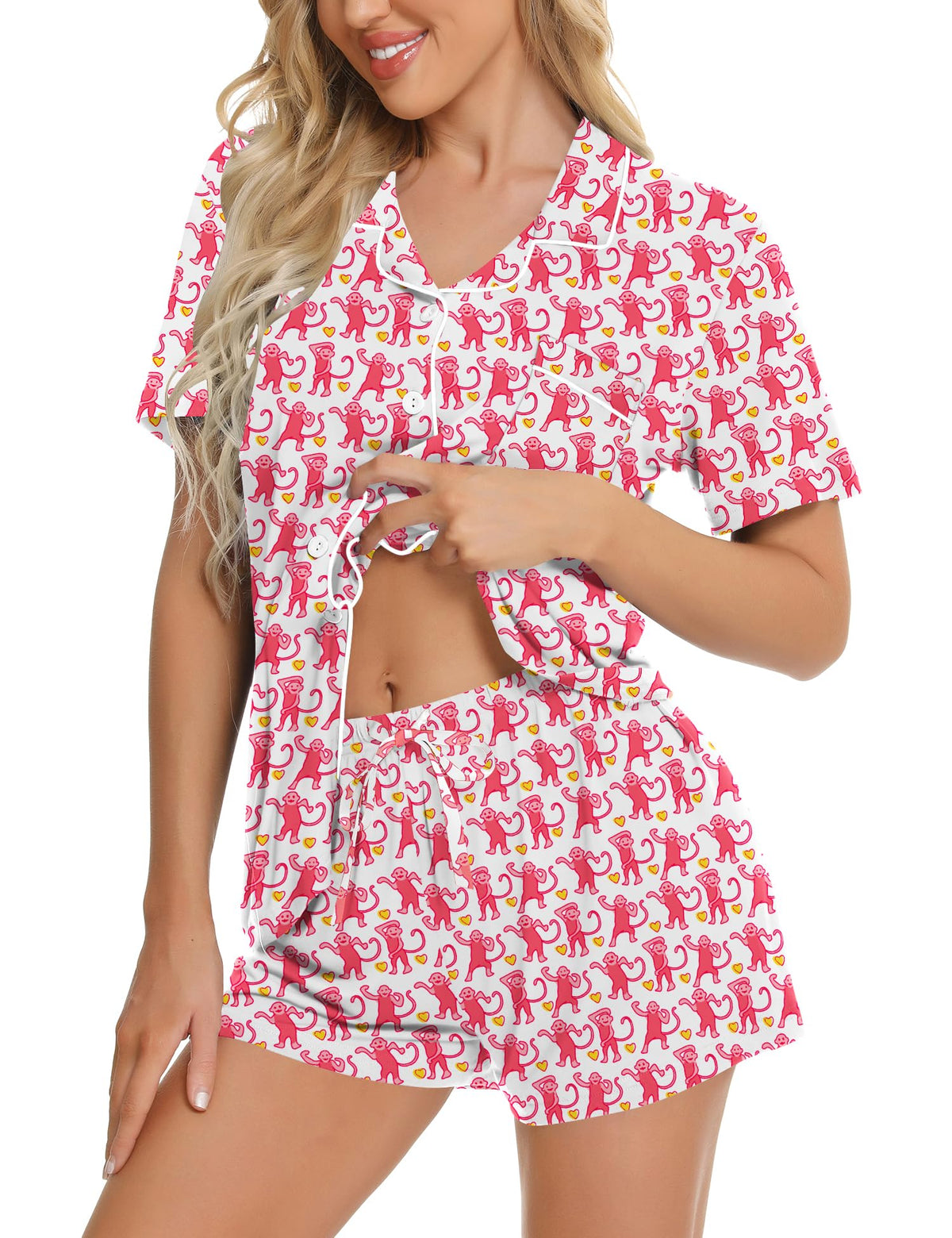 SWOMOG Womens Button Down Pajamas Set Short Sleeve Sleepwear Bride Soft Pj Lounge Sets XS-3XL