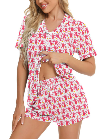 SWOMOG Womens Button Down Pajamas Set Short Sleeve Sleepwear Bride Soft Pj Lounge Sets XS-3XL