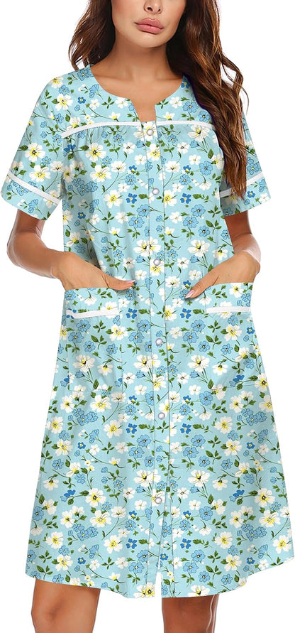 Ekouaer Nightgowns for Women House Dress with Pockets Snap Front House Coat