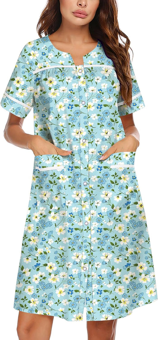 Ekouaer Nightgowns for Women House Dress with Pockets Snap Front House Coat