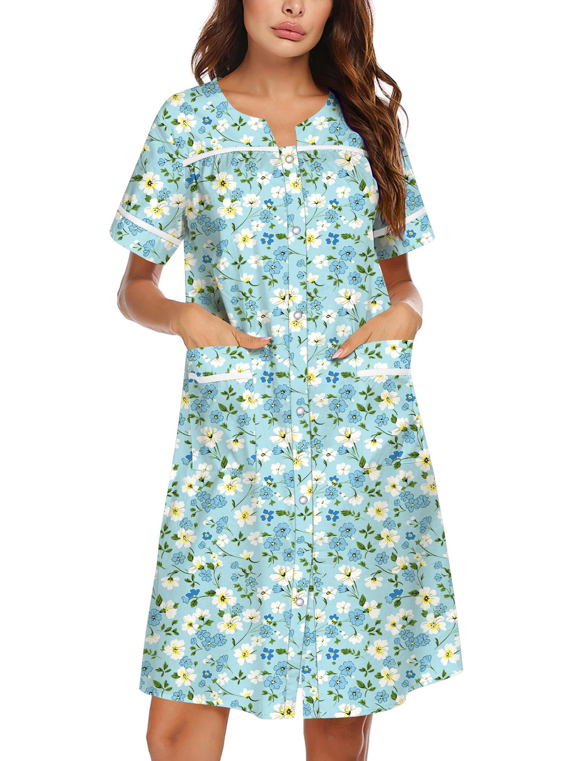 Ekouaer Nightgowns for Women House Dress with Pockets Snap Front House Coat