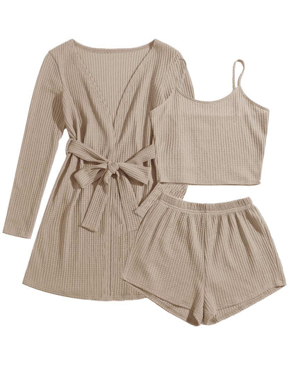Ekouaer Pajamas for Women Set 3 Piece Soft Waffle Knit Loungewear Outfit