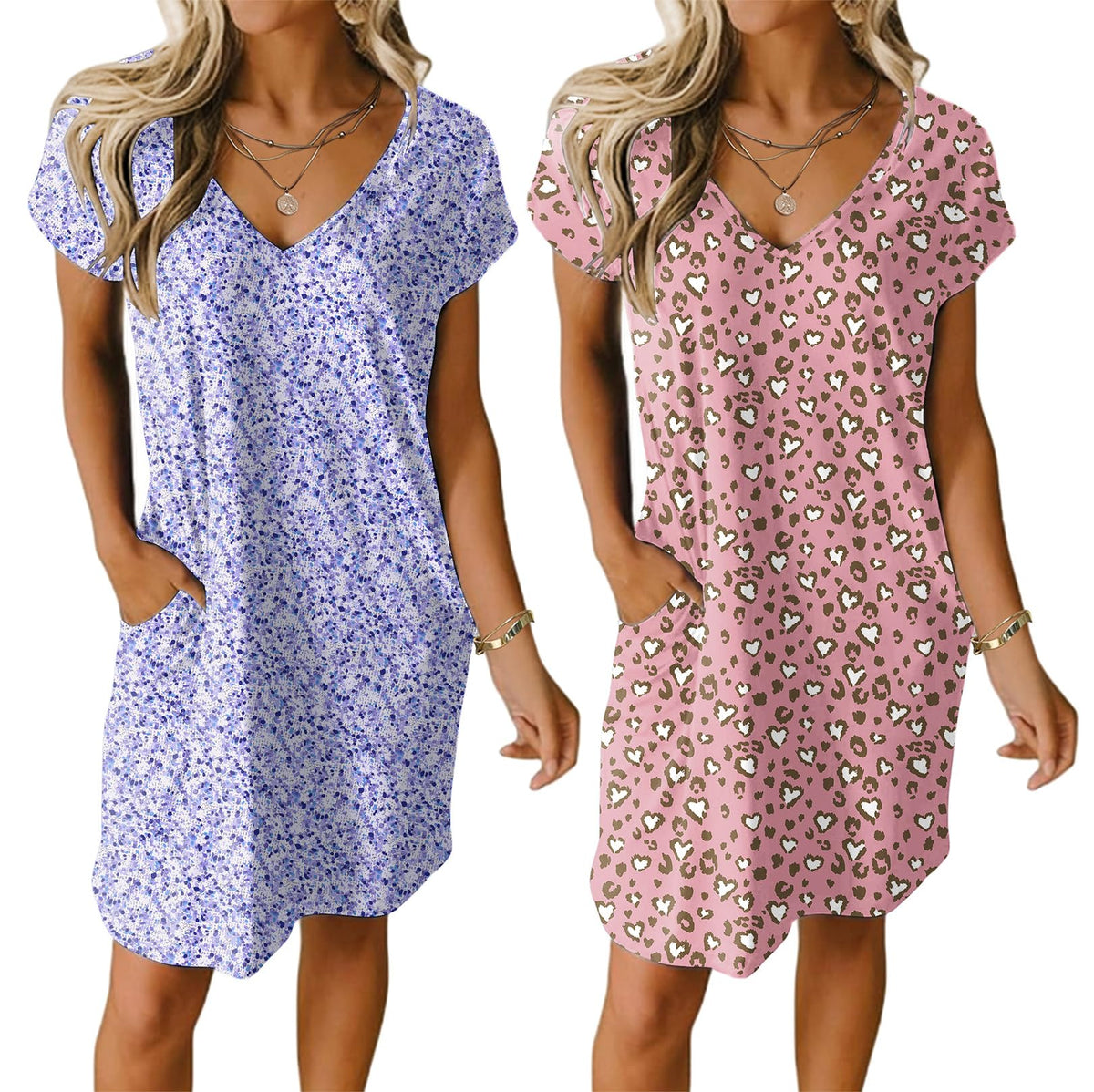 Ekouaer Womens 2 Pack Nightgown with Pockets Short Sleeve Night Shirts