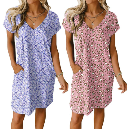 Ekouaer Womens 2 Pack Nightgown with Pockets Short Sleeve Night Shirts