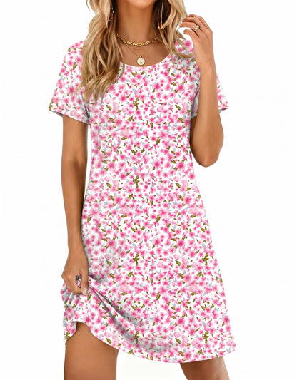 Ekouaer Nightgowns for Women Short Sleeve Night Dress Printed Sleepwear
