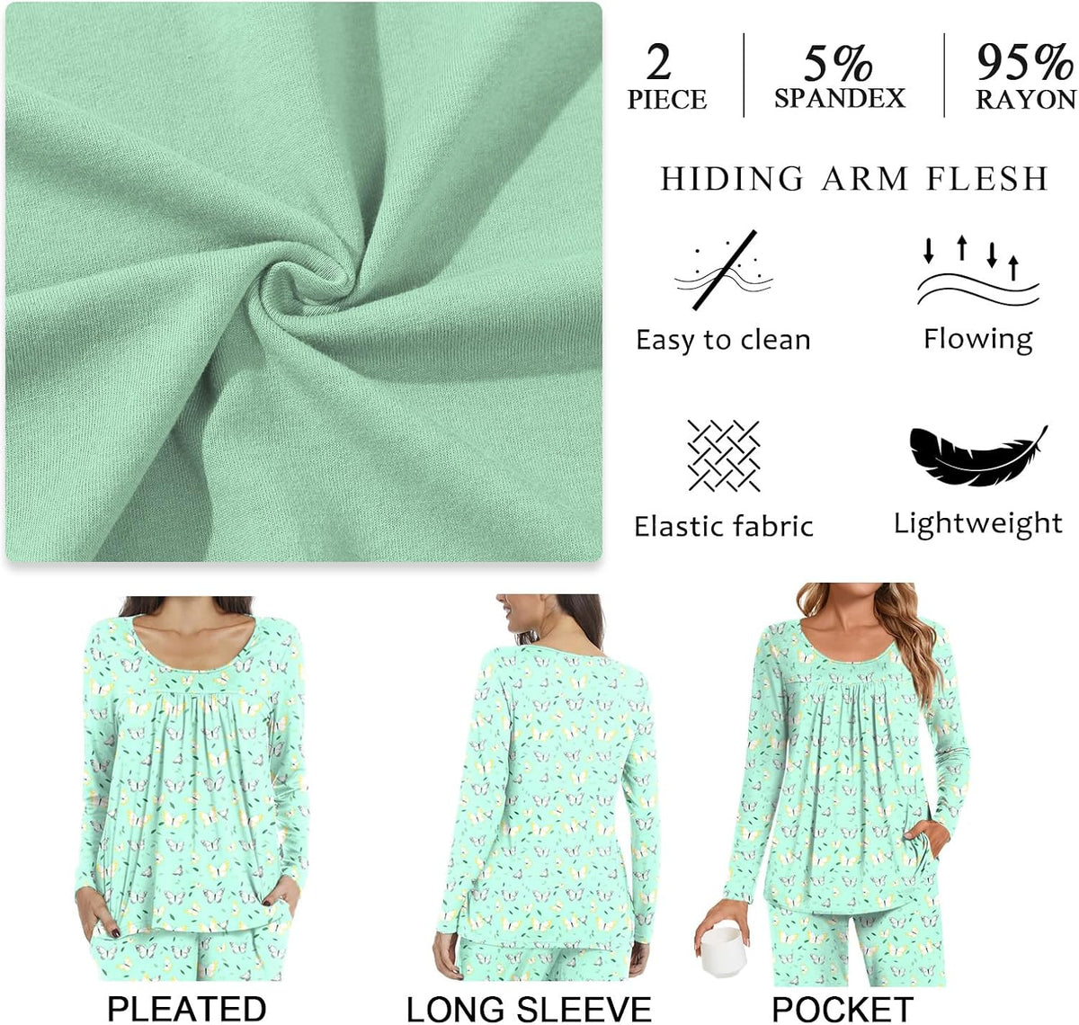 POPYOUNG Womens Pajama Set 2 Pieces Fall Pjs Comfy Sleepwear with Pockets