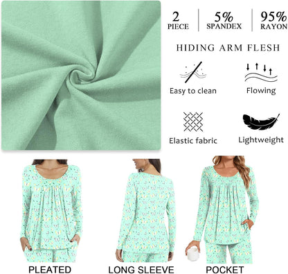 POPYOUNG Womens Pajama Set 2 Pieces Fall Pjs Comfy Sleepwear with Pockets