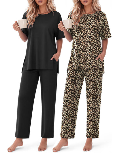 Ekouaer Women's Lounge Sets Short Sleeve Top Long Pants 2 Piece Outfit Set