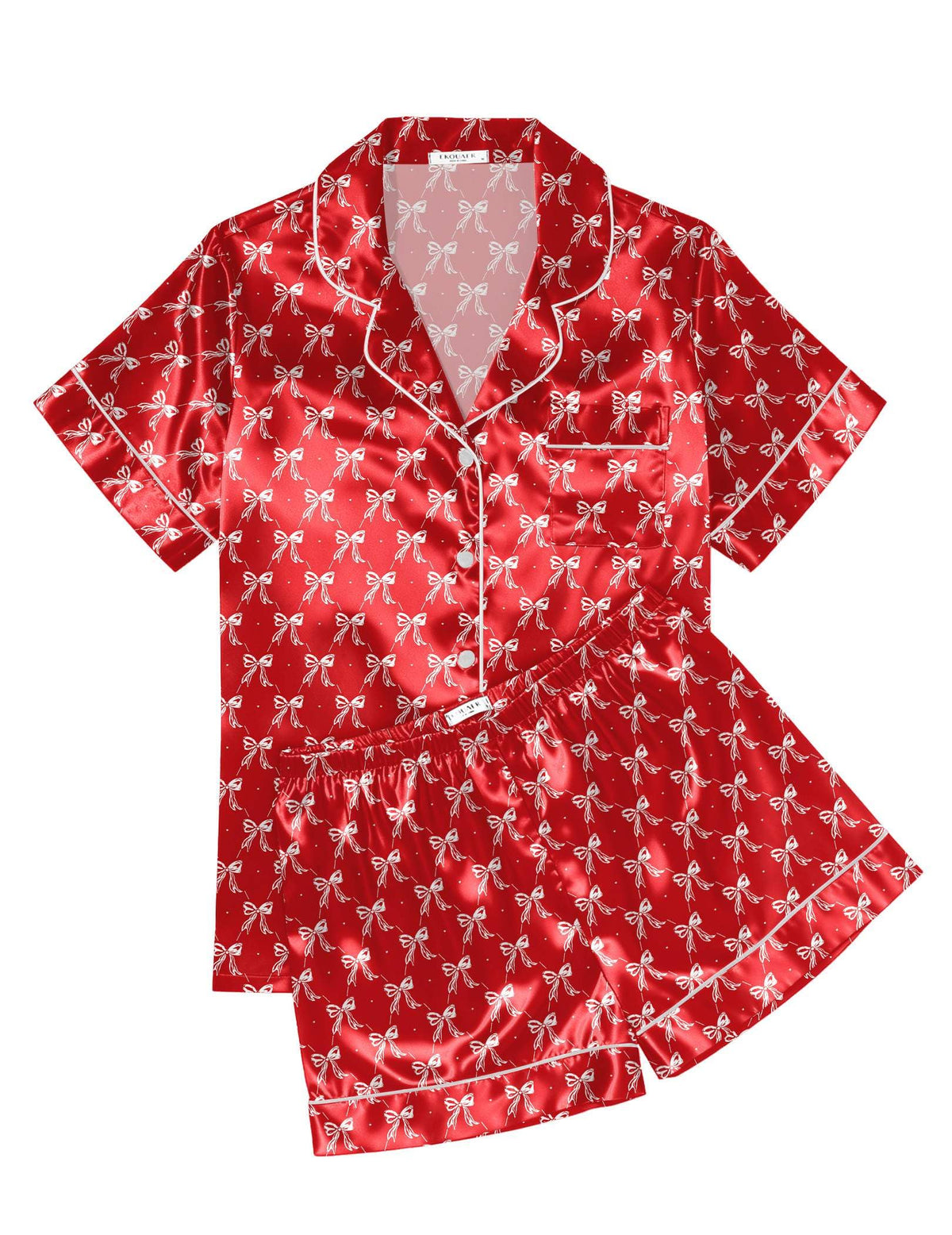 Ekouaer Womens Silk Satin Pajama Sets Soft Short Sleeve Button Up Sleepwear