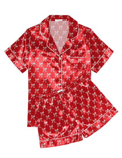Ekouaer Womens Silk Satin Pajama Sets Soft Short Sleeve Button Up Sleepwear