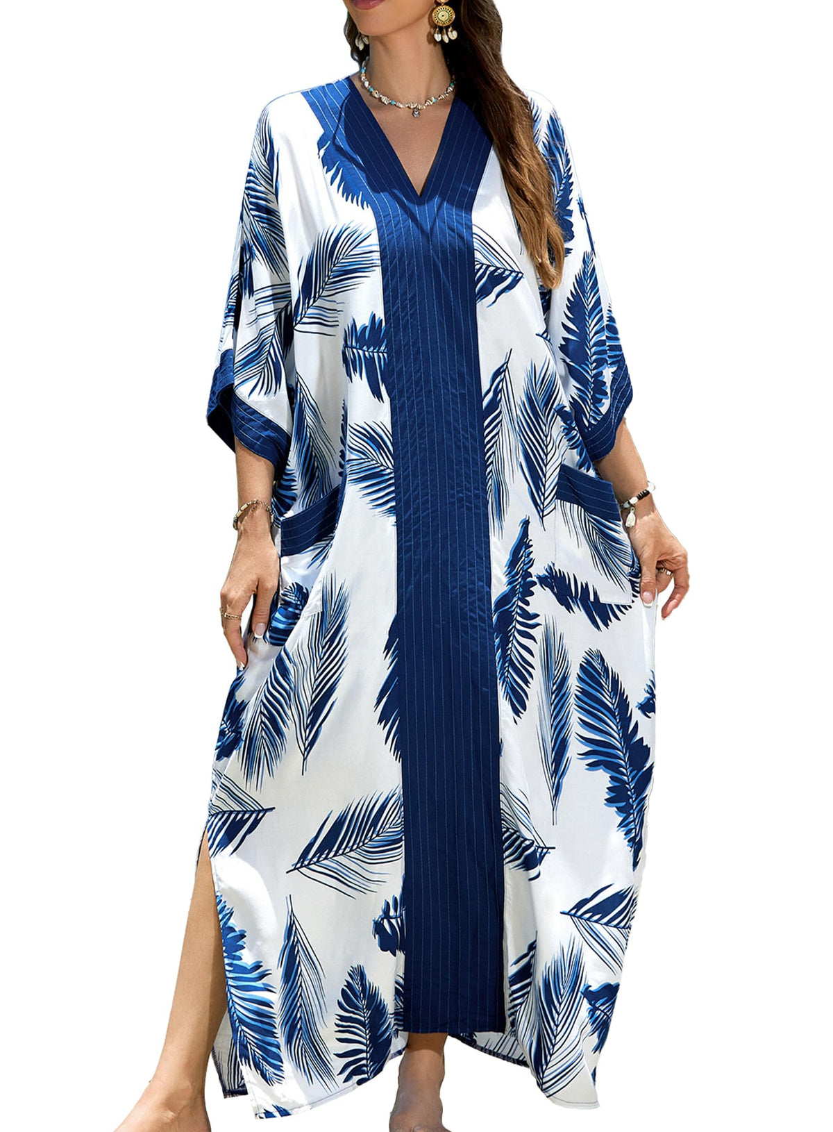 cthseie Women's Kaftan Dress Plus Size V-Neck Pocket Lightweight Swimwear Coverups Moomoo Nightgown Beach Loungewear