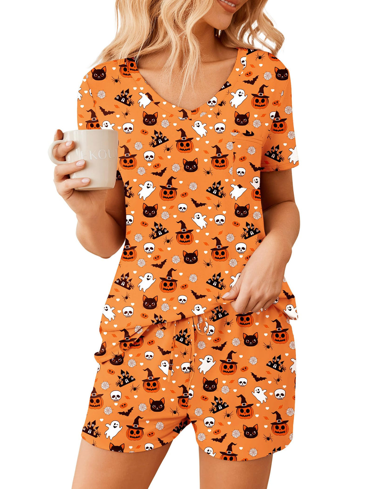 Ekouaer Womens Pajama Sets Shorts Soft 2 Piece Lounge Set with Chest Pocket