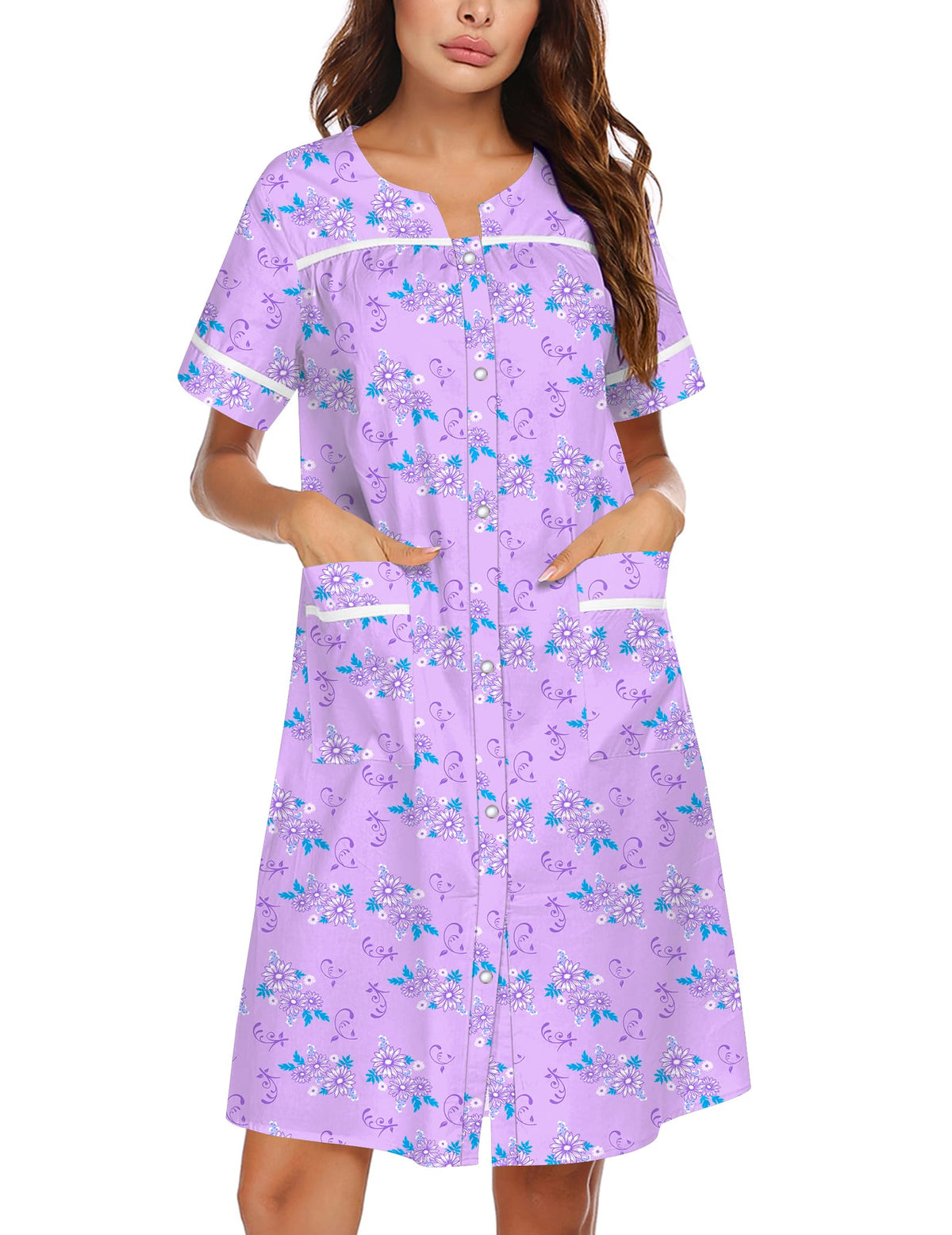 Ekouaer Nightgowns for Women House Dress with Pockets Snap Front House Coat