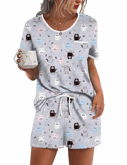 Ekouaer Pajamas for Womens Set 2 Piece Soft Sleepwear, Chest Pocket