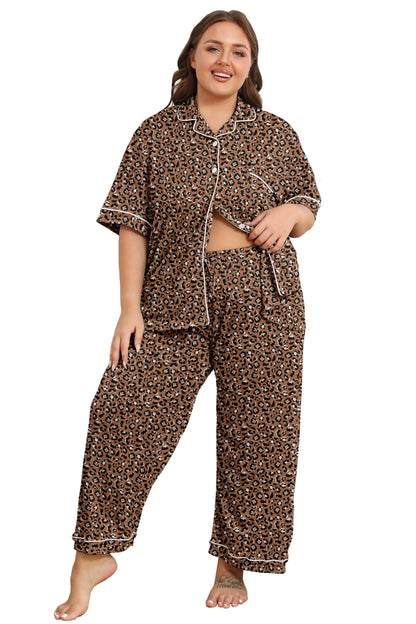 Vozanet Women's Plus Size Pajamas Button Down Shirt and Pants Soft Lounge Sets Bride Nighty Bottom with Pockets 1x to 5x