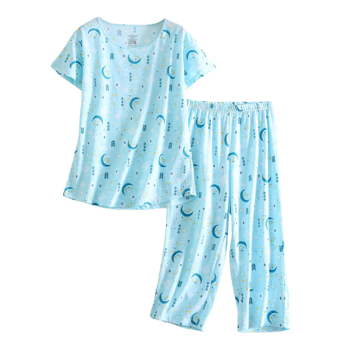 PNAEONG Womens Pajama Set Cotton Short Sleeve Top with Capri Pants Soft Pjs