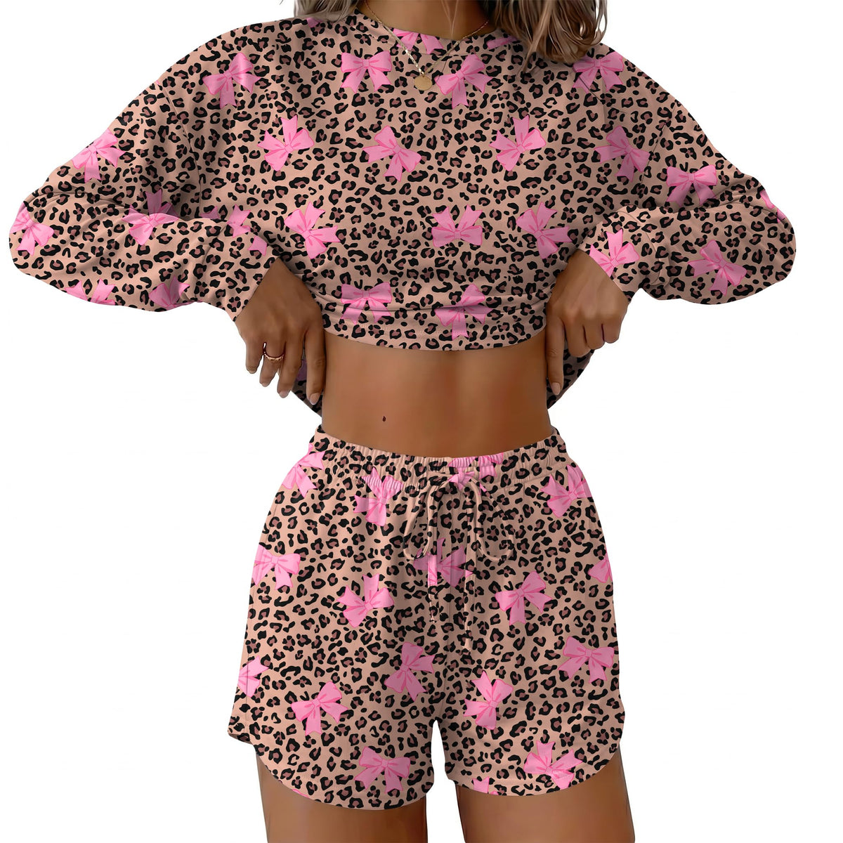 Ekouaer Womens Pajama Sets Long Sleeve Top and Shorts Lounge Set Sleepwear