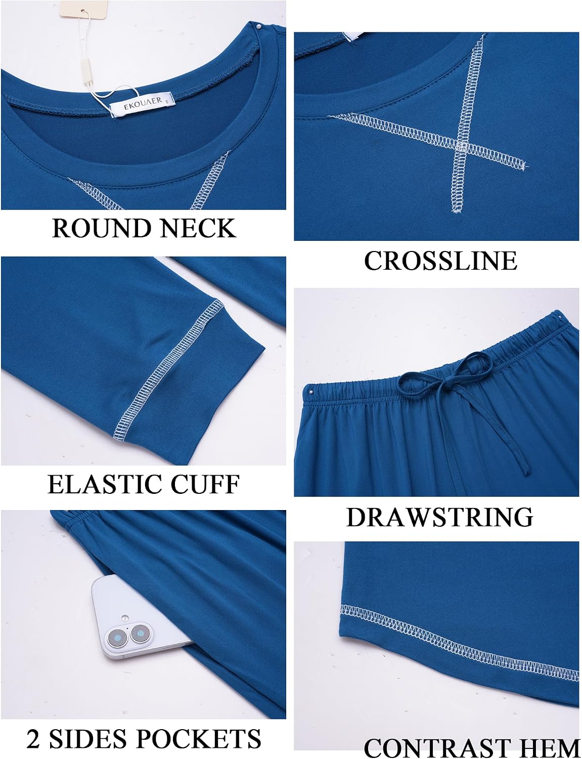 Ekouaer Pajamas for Women Set Long Sleeve Top and Jogger Pants Lounge Sets