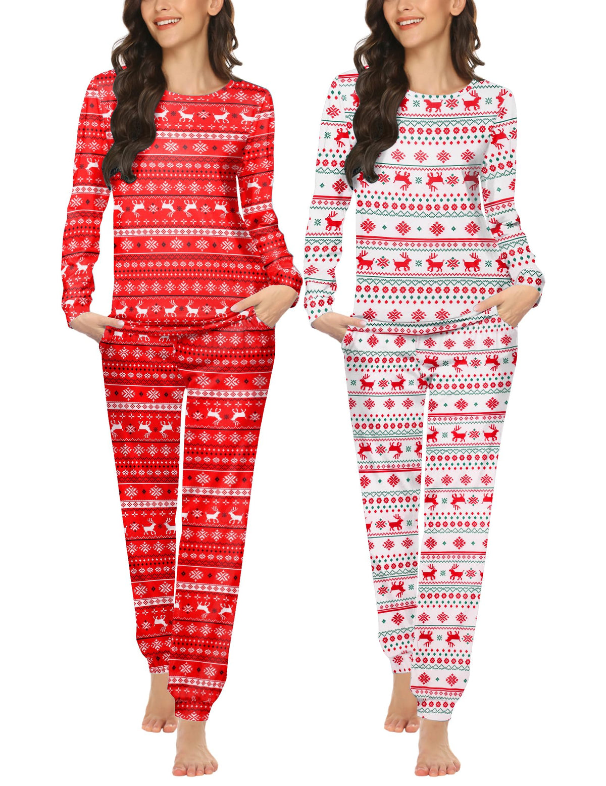 Ekouaer 2 Pack Pajama Sets for Women,Long Sleeve Top Jogger Pant Loungewear