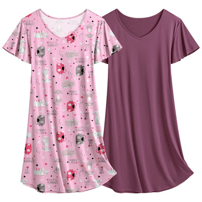 Ekouaer 2 Pack Nightgowns for Women Short Sleeve Nightshirt Soft Sleepdress