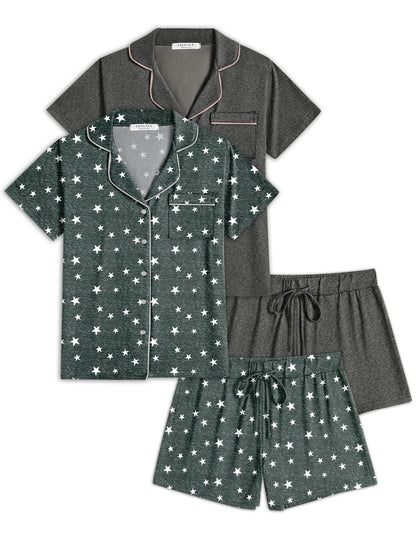 Ekouaer Womens Pajamas Set 2 Pack Button Down Summer Short Sleeve Pjs S-XXL