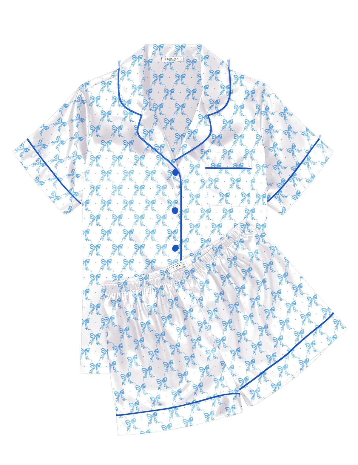Ekouaer Womens Silk Satin Pajama Sets Soft Short Sleeve Button Up Sleepwear