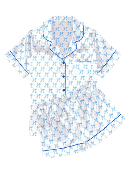 Ekouaer Womens Silk Satin Pajama Sets Soft Short Sleeve Button Up Sleepwear