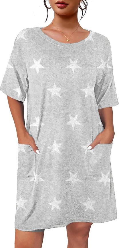 Ekouaer Womens Nightgown with Pockets Short Sleeve Sleep Shirts