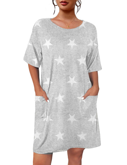 Ekouaer Womens Nightgown with Pockets Short Sleeve Sleep Shirts