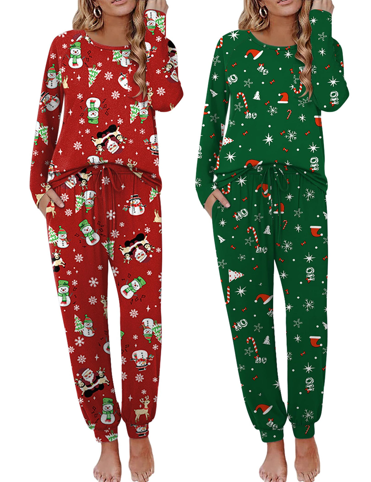 Ekouaer 2 Pack Womens Pajama Sets Long Sleeve Pjs Soft Comfy Lounge Set