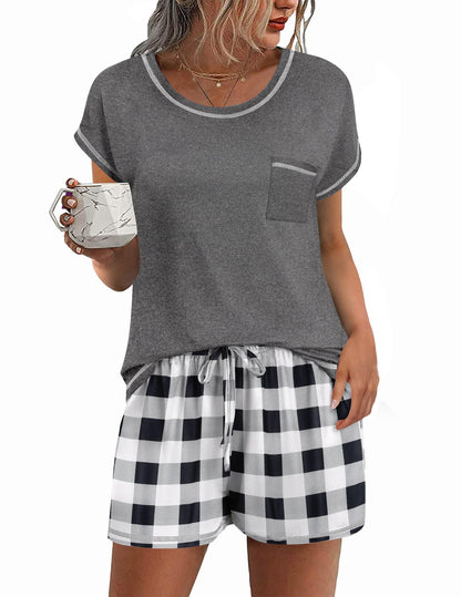 Ekouaer Womens Pajama Sets 2 Piece Pjs Short Sleeve Top and Shorts